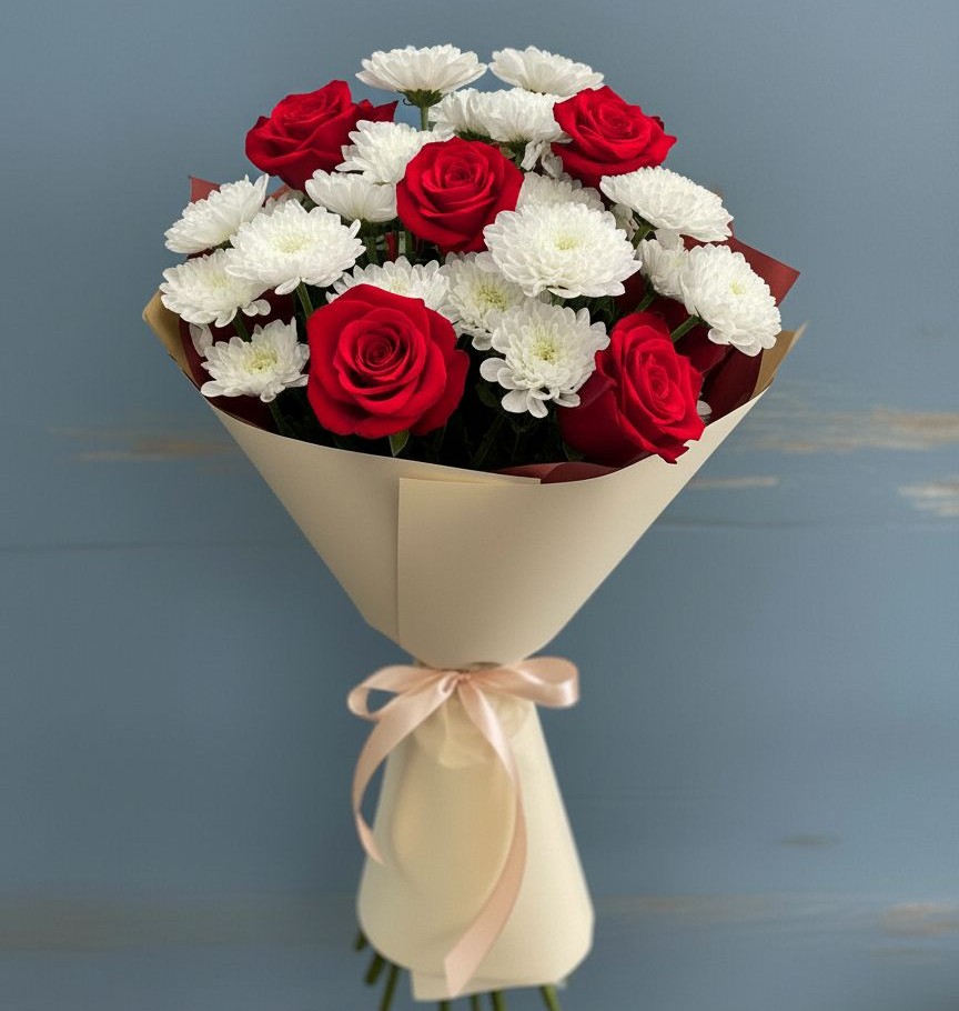 Букет цветов из: Розы и Хризантемы в Жиздре