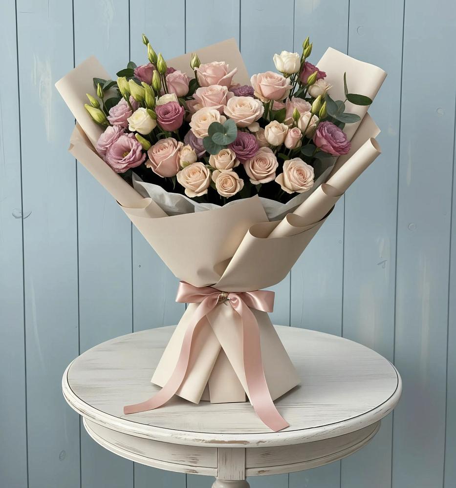 Букет цветов из: Розы и Лизиантусы в Жиздре