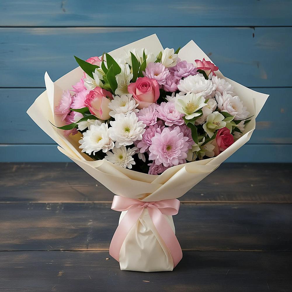 Букет цветов из: Хризантемы, Альстромерии и Розы в Жиздре